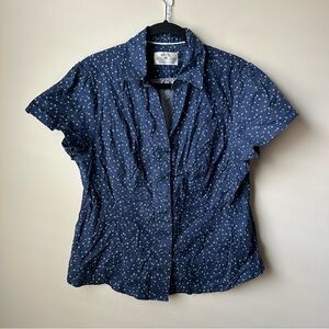 riders by lee womens short sleeve collered blouse polka dots XL Slimming Cotton